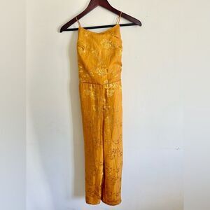 NWT Gold floral satin silk embroidered cropped jumpsuit Urban Outfitters